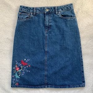 Embroidered Denim Midi Skirt